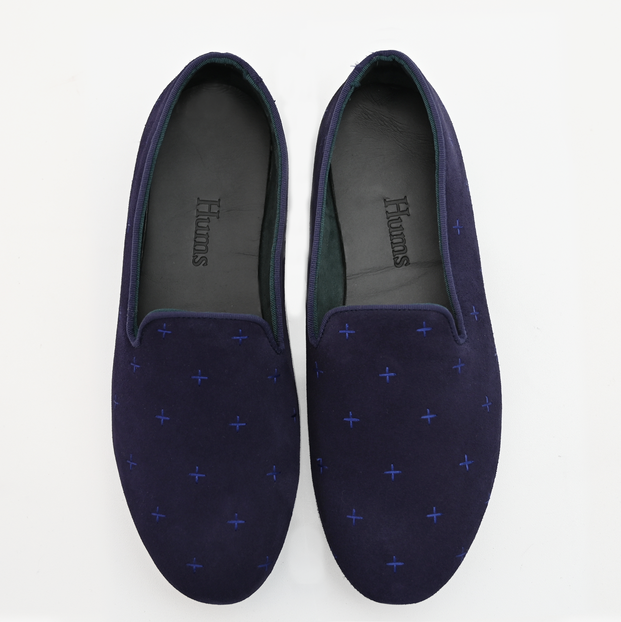 Hums Slippers - Men's Dark Blue Cross Rubber Sole Embroidered Loafers